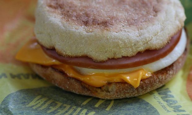 McDonald's Egg McMuffin is an egg on a toasted muffin topped with Canadian bacon and American chees...