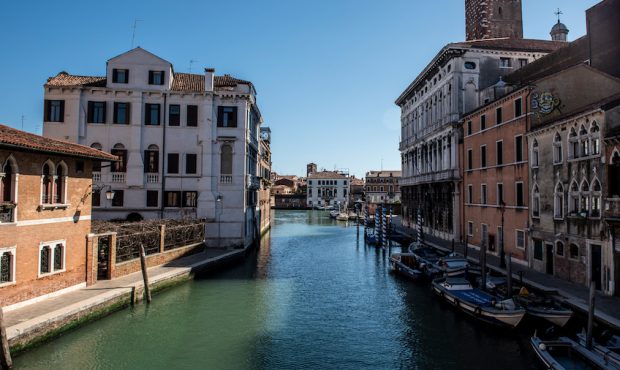 Daily life in Venice, Italy, on March 15, 2020 during the Coronavirus Emergency. Most of the street...