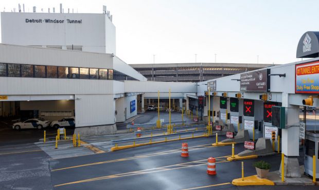 A view of the U.S.-Canada border crossing on April 8, 2020 from Detroit, Michigan. In an effort to ...