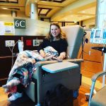 Rebecca Cressman posing during a round of chemotherapy.