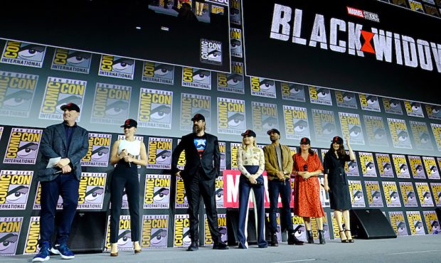 FILE: President of Marvel Studios Kevin Feige, Scarlett Johansson, David Harbour, Florence Pugh, O-...