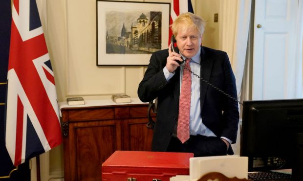 FILE: Prime Minister Boris Johnson on the telephone to Queen Elizabeth II for her Weekly Audience d...