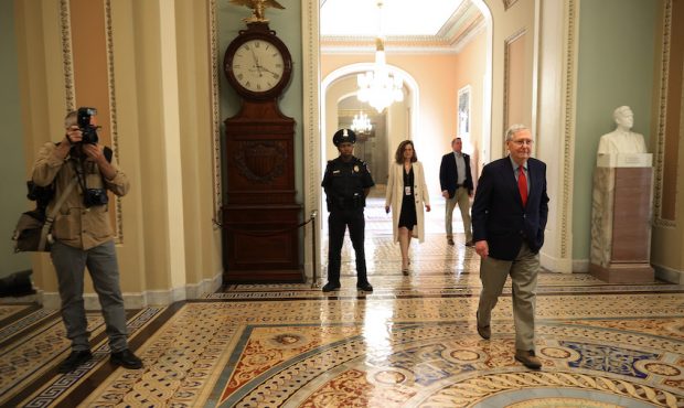 WASHINGTON, DC - APRIL 21: Senate Majority Leader Mitch McConnell (R-KY) heads to the Senate floor ...