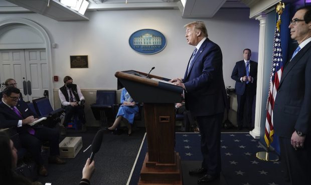 U.S. President Donald Trump speaks during the coronavirus daily briefing at the White House on Apri...