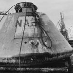 15th September 1970:  The Apollo boilerplate capsule BP-1227 at the docks at Murmansk after being recovered by Soviet fishermen in the Golfe de Gascogne (Bay of Biscay), France. It was later returned to the US.  (Photo by Keystone/Getty Images)