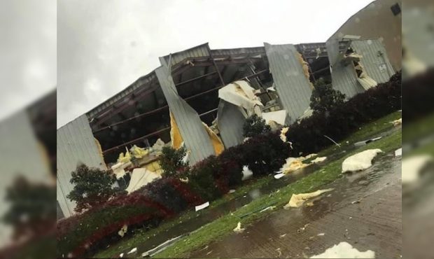 Building damage at one of the office buildings in the Monroe Regional Airport complex in Louisiana....
