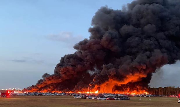 The fire sent plumes of smoke into the air near the airport. (Charlotte County Sheriff's Office)...