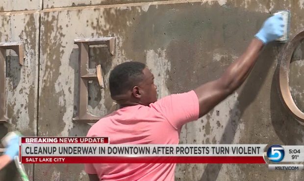 Clean-Up Crews Gather Downtown After Protests Turn Violent