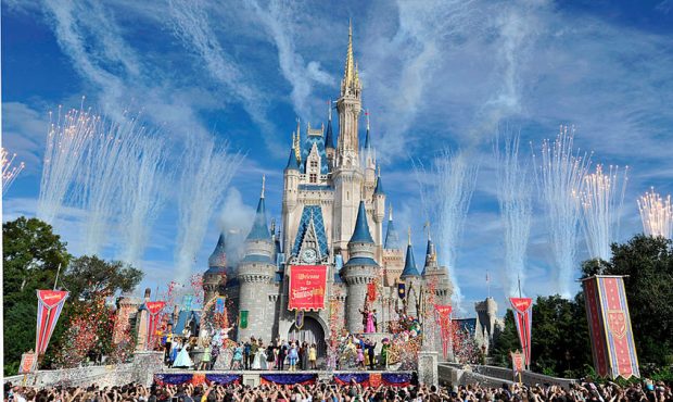 In this handout image provided by Disney Parks, fireworks light the sky over Cinderella Castle duri...