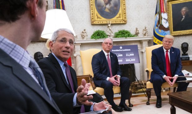 Dr. Anthony Fauci makes remarks as President Donald Trump and Louisiana Governor John Bel Edwards l...