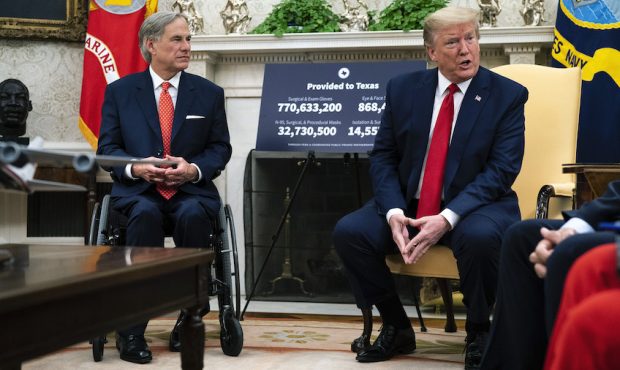 President Donald Trump makes remarks as he meets with Texas Governor Greg Abbott  in the Oval Offic...