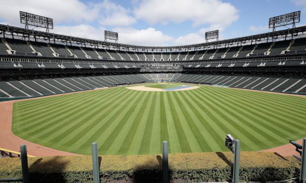 A general view of Guaranteed Rate Feld, home of the Chicago White Sox, on May 08, 2020 in Chicago, ...