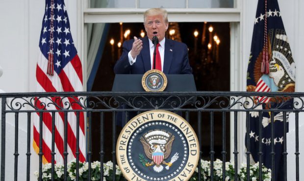 U.S. President Donald Trump speaks from the Truman Balcony during a Rolling to Remember Ceremony: H...