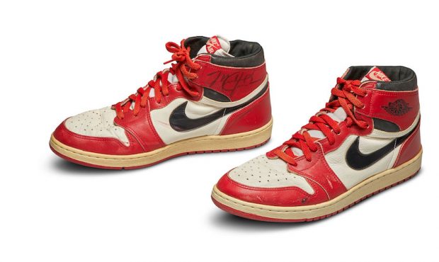 A pair of Jordan's game-worn and autographed Nike Air Jordan 1 shoes from 1985 are hitting the auct...
