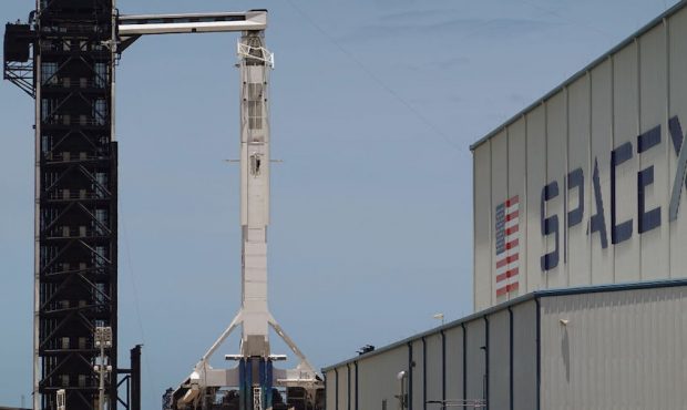 The SpaceX Falcon 9 rocket with the Crew Dragon spacecraft attached is seen on launch pad 39A at th...