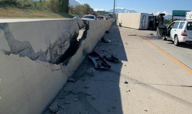 Two people were injured during a box truck rollover on I-15 in Utah County on May 4, 2020. (Photo: ...