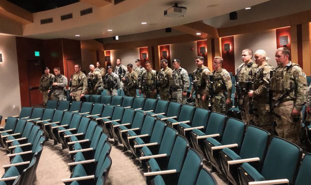 Nearly 30 members of the Utah Air National Guard’s 151st Security Forces Squadron and approximate...