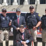 Sidney Walton, a 101-year-old WWII veteran, visited with Gov. Herbert during his "No Regrets Tour." (Paul Walton)