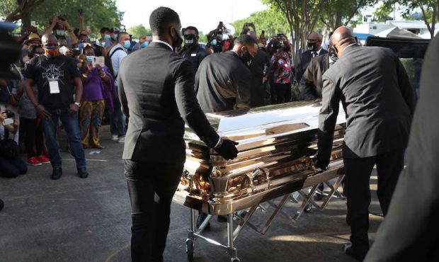 Pallbearers take the casket of George Floyd out of the Fountain of Praise church after the viewing ...