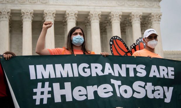 DACA recipients and their supporters rally outside the U.S. Supreme Court on June 18, 2020 in Washi...
