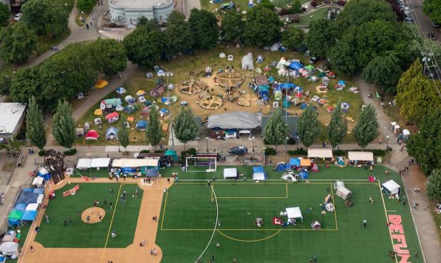 SEATTLE, WA - JUNE 20: Cal Anderson Park is seen from above in the protest area known as CHOP on Ju...