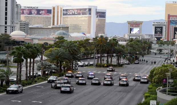 LAS VEGAS, NEVADA - MAY 29:  Las Vegas Metropolitan Police Department vehicles block Las Vegas Boul...