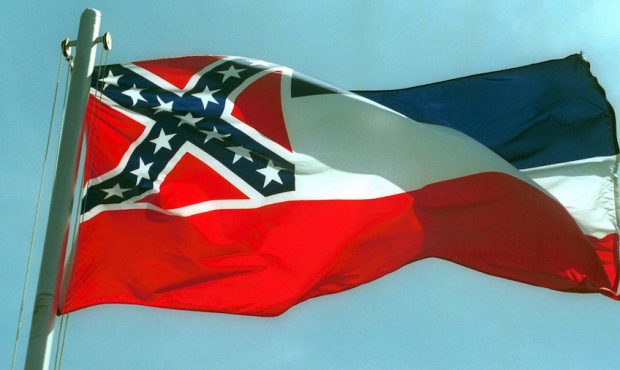 FILE: The Mississippi State flags flies April 17, 2001 in Pascagoula, MS. (Photo by Bill Colgin/Get...