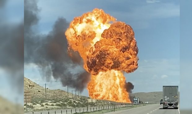 An explosion seen after a train derailed near Rock Springs, Wyoming, on June 13, 2020. (Jen Wiberg)...