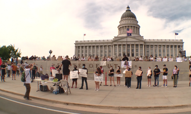 Protesters gather outside the Utah State Capitol on June 15, 2020...