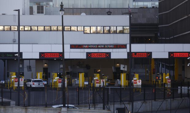 FILE: A view of the U.S.-Canada border crossing on April 8, 2020, from Detroit, Michigan. (Photo by...