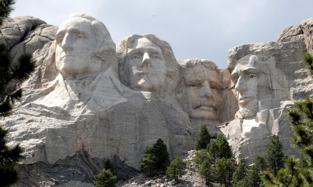 KEYSTONE, SOUTH DAKOTA - JULY 01: The busts of U.S. presidents George Washington, Thomas Jefferson,...