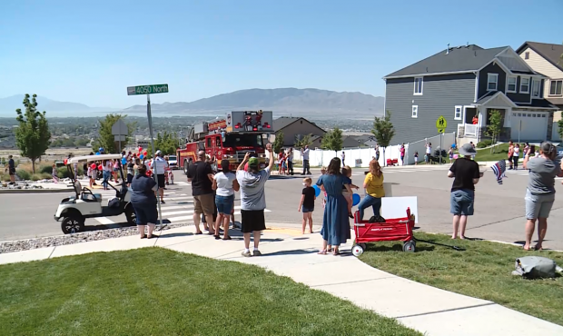 Lehi residents hold a thank-you celebration for fire crews who helped keep their homes safe during ...