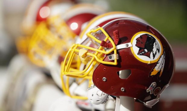 Washington Redskins helmets on the sideline during their game against the San Francisco 49ers at Le...