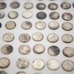 These coins were deposited in the capstone of the Salt Lake Temple on April 6, 1892. Some 400 coins—mostly nickels and dimes, some pennies, a few quarters—have been found inside the concrete.
