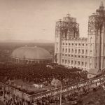 A crowd of 30,000 people gathered to witness the laying of the capstone of the Salt Lake Temple on April 6, 1892.
