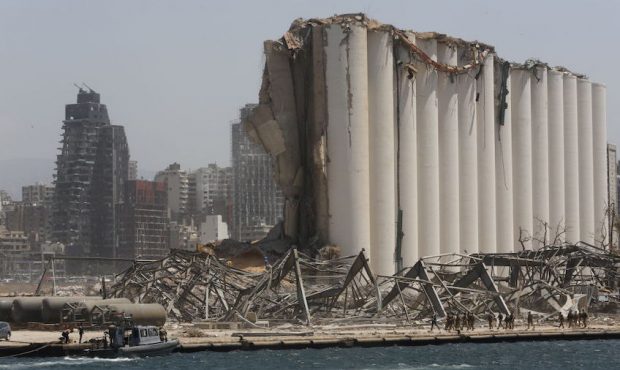 A heavily damaged silo at the city's port, the site of Tuesdays massive explosion, as seen on Augus...