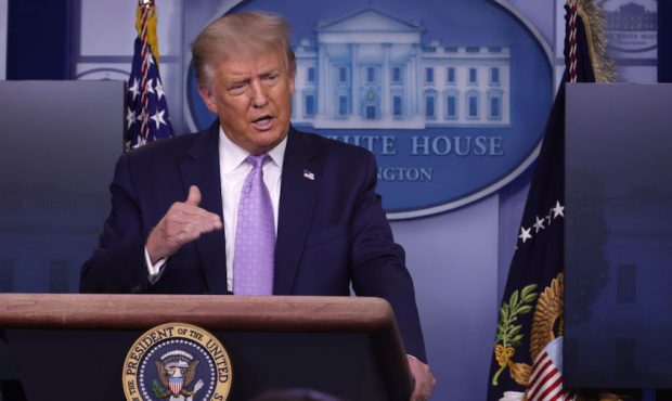 President Donald Trump speaks during a news conference in the James Brady Press Briefing Room of th...
