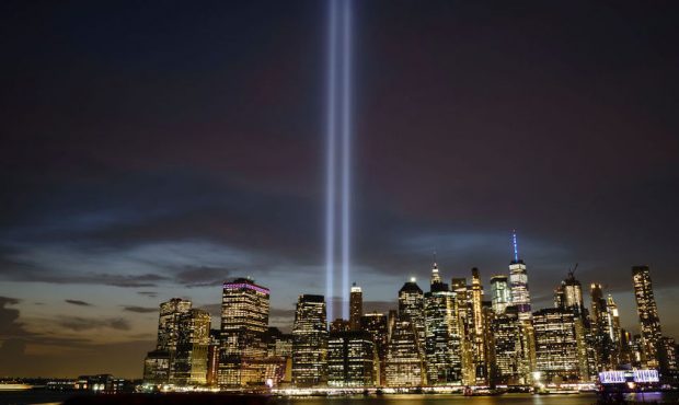 The 'Tribute in Light' rises skyward on the 18th anniversary of the 9/11 terrorist attacks, Septemb...