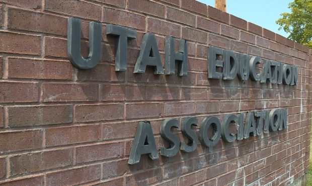 Sign with raised letters for the Utah Education Association...