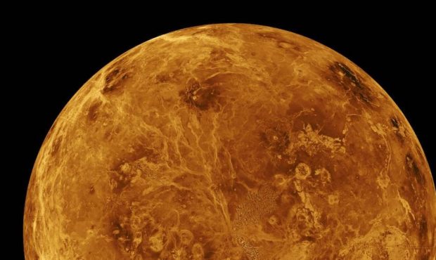 The northern hemisphere is displayed in this global view of the surface of Venus. (Photo by: Photo1...