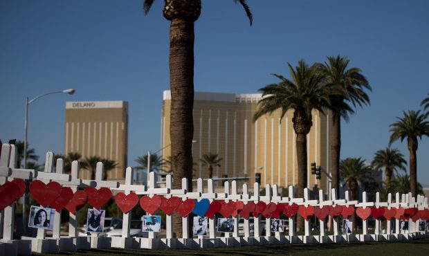 FILE PHOTO: With the Mandalay Bay Resort and Casino in the background (at right), 58 white crosses ...