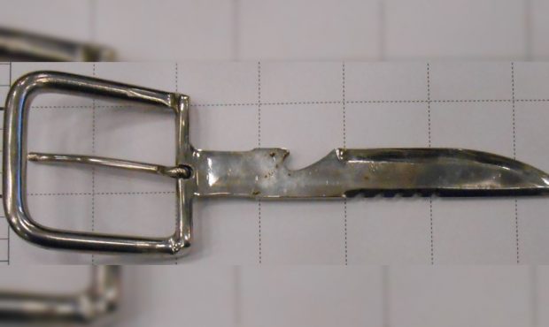 A belt buckle knife was found during x-ray screen at SLC International Airport on Thursday. (TSA)...
