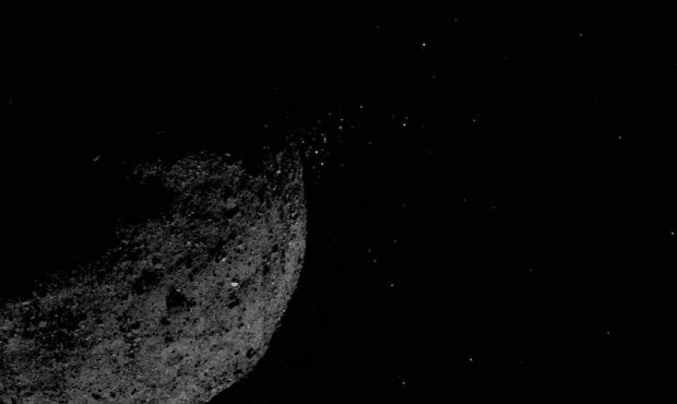 This view of asteroid Bennu ejecting particles from its surface on January 19 was created by combin...