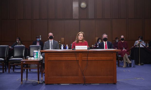 WASHINGTON, DC - OCTOBER 13: Supreme Court nominee Judge Amy Coney Barrett testifies before the Sen...