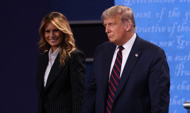 CLEVELAND, OHIO - SEPTEMBER 29:  U.S. President Donald Trump and first lady Melania Trump on stage ...