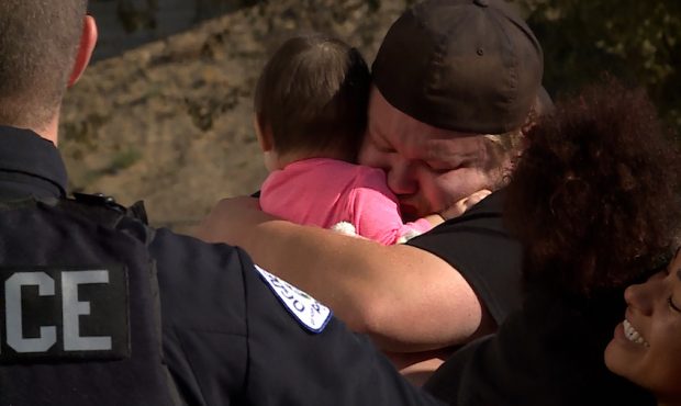 Father Collin Apke with his daughter, 10-month-old Amila Spratley-Apke. (KSL-TV)...