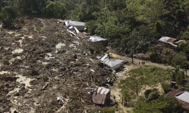 SAN CRISTOBAL VERAPAZ, GUATEMALA - NOVEMBER 09: Aerial view of the landslide over the village of Qu...