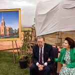 Elder Jeffrey R. Holland, of the Quorum of the Twelve Apostles and his wife, Patricia, talk to media at the groundbreaking of the Red Cliffs Utah Temple on Saturday, November 7, 2020. (Intellectual Reserve, Inc.)