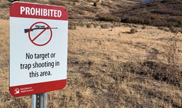 Signs are in Santaquin Wildlife Area warn the area is closed to target shooting. (Used by permissio...