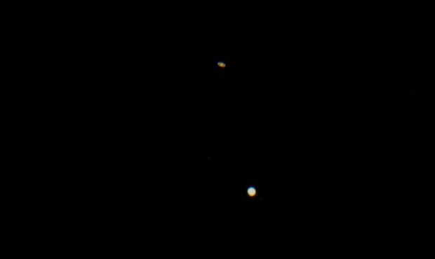 Jupiter and Saturn are seen in close proximity to each other on December 20, 2020 in High Wycombe, ...